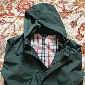 Mens Brooks Brothers Green Lamented Chore Jacket 100% Polyester Hooded Rain Coat